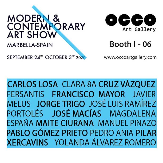 OCCO Art Gallery participa en la feria Art Marbella 2020 OCCO Art Gallery es una galería de arte, situada en Madrid, cuyo objetivo es difundir el arte en España e internacionalmente. Uno de los medios utilizados es la asistencia a ferias internacionales de arte.