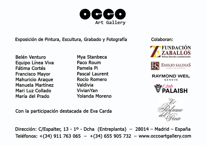OCCO Art Gallery exposición colectiva de pintura, escultura, fotografía y grabado en Madrid.