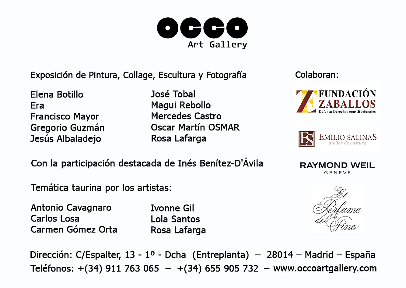 OCCO Art Gallery exposición colectiva de pintura, escultura, fotografía y grabado en Madrid.