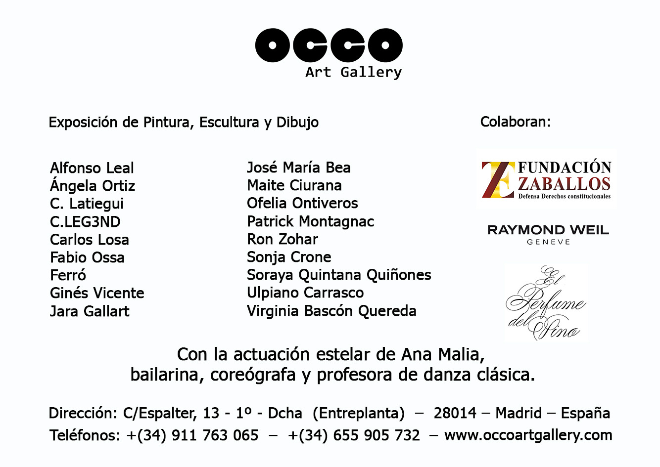 OCCO Art Gallery exposición colectiva de pintura, escultura y dibujo en Madrid.