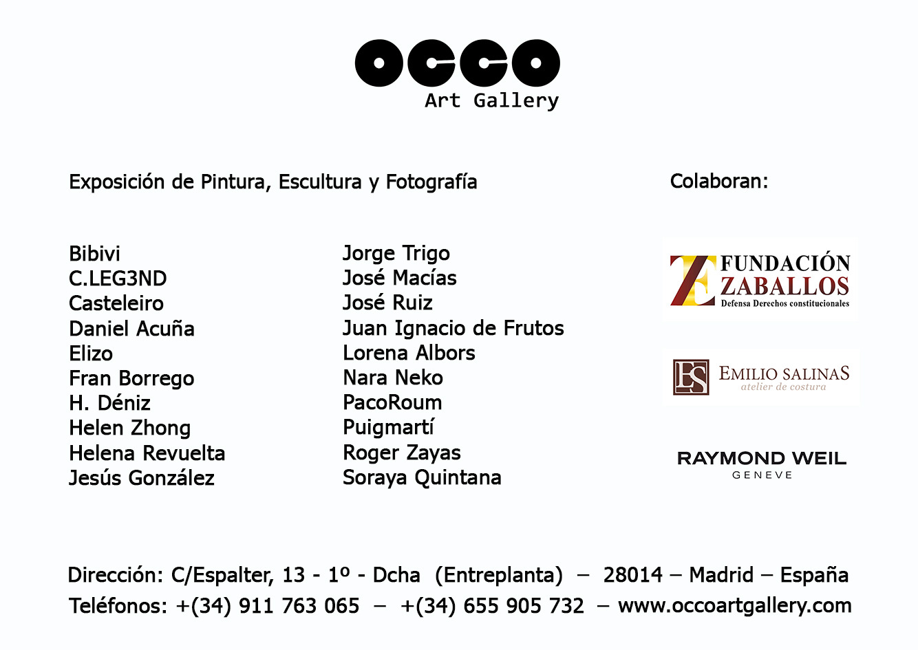 VERANO, exposición de pintura, fotografía y escultura. OCCO Art Gallery, Calle Espalter, 13 - Madrid. Del 13 de julio al 5 de agosto de 2023.