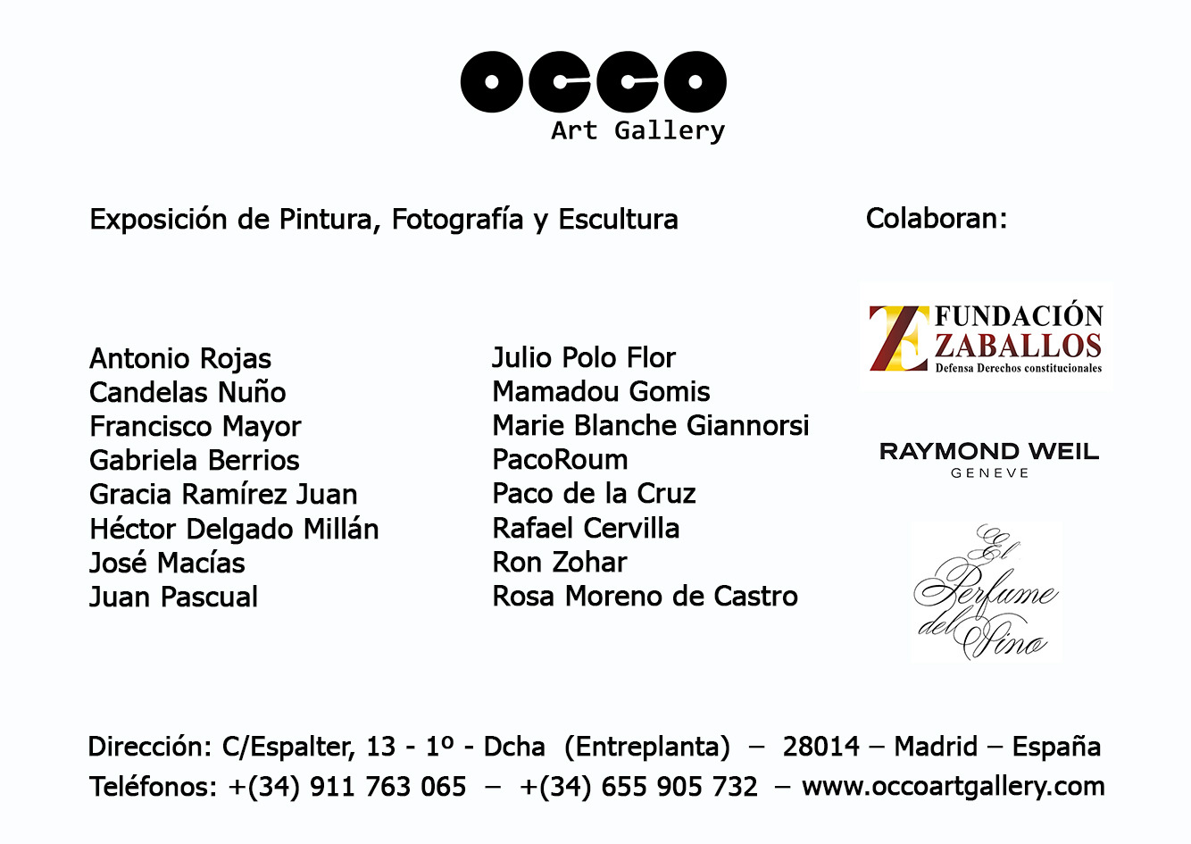RENTRÉE, exposición de pintura, fotografía y escultura en OCCO Art Gallery, Calle Espalter, 13 - Madrid. Del 14 al 30 de septiembre de 2023.
