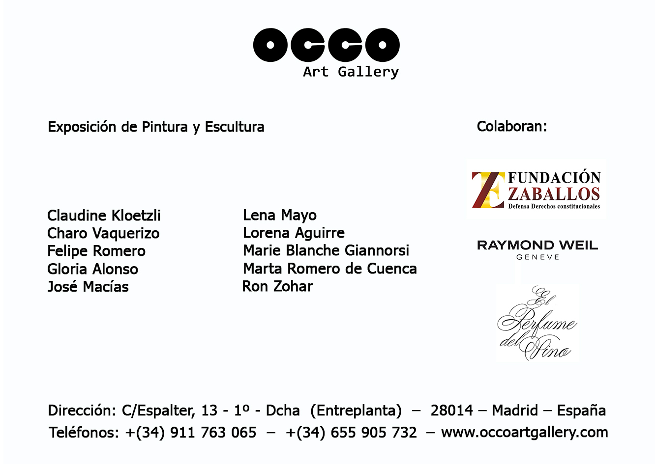 EXPRESIONES, exposición de pintura y escultura en OCCO Art Gallery, Calle Espalter, 13 - Madrid. Del 16 de noviembre al 7 de diciembre de 2023.