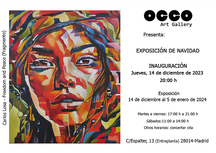 EXPOSICIÓN DE NAVIDAD de pintura, escultura, fotografía y dibujo en OCCO Art Gallery, Calle Espalter, 13 - Madrid. Del 14 de noviembre de 2023 al 5 de enero de 2024