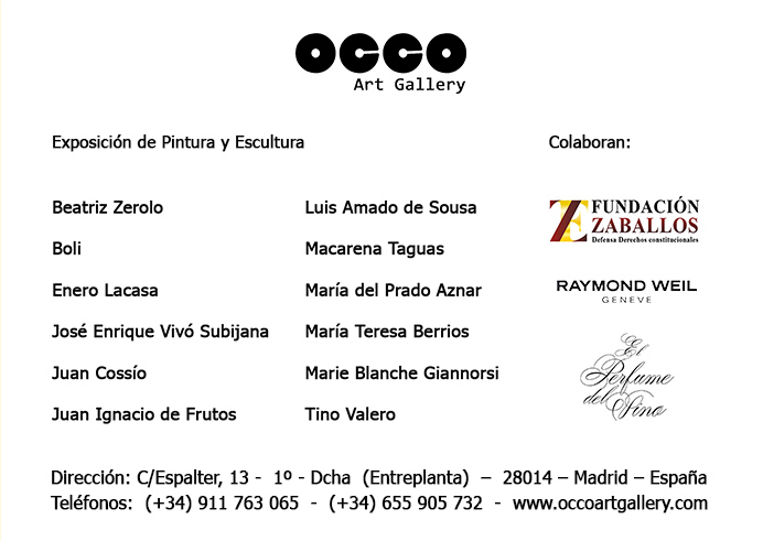 OCCO Art Gallery exposición colectiva de pintura y escultura en Madrid.