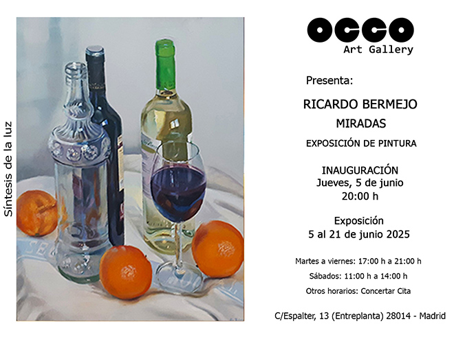 Exposición individual de pintura hiperrealista de Ricardo Bermejo, Miradas. Inauguración, jueves, 5 junio 2025. Hasta el 21 de junio en OCCO Art Gallery.