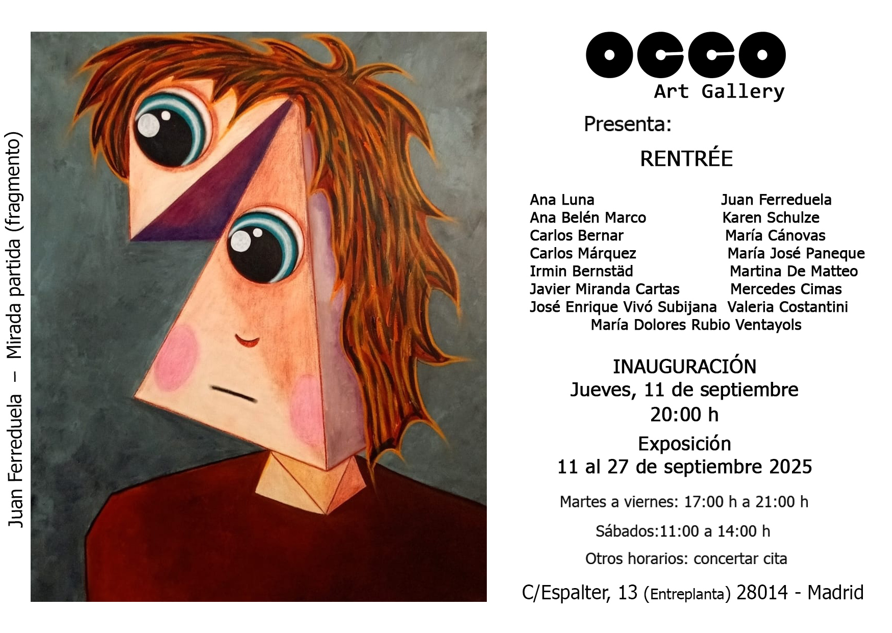 RENTRÉE, exposición de pintura, arte digital, dibujo y escultura. Puedes visitarla desde el 11 al 27 de septiembre de 2025 en OCCO Art Gallery.