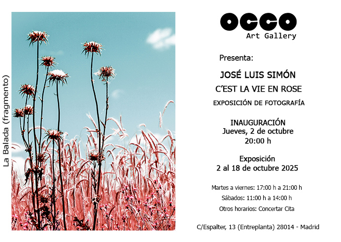 José Luis Simón presenta su exposición individual de fotografía C’EST LA VIE EN ROSE. Puedes visitarla del 2 al 18 de octubre 2025 en OCCO Art Gallery, Madrid
