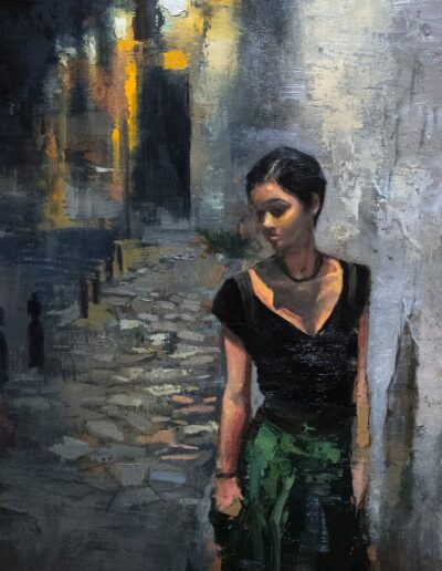 Exposición individual de pintura figurativa de Lucas Brox, Miradas Prestadas. Puedes visitarla desde el 23 de octubre al 8 noviembre 2025 en OCCO Art Gallery, Madrid.