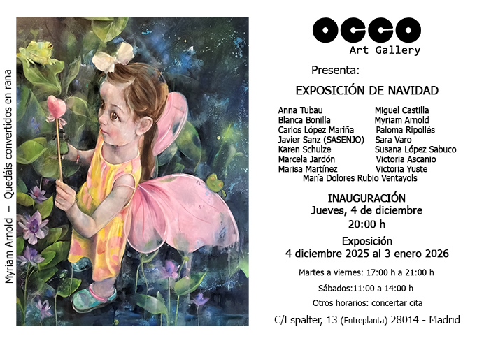 EXPOSICIÓN DE NAVIDAD de pintura, escultura y fotografía. Puedes visitarla desde el 4 de diciembre al 3 de enero de 2026 en OCCO Art Gallery, Madrid