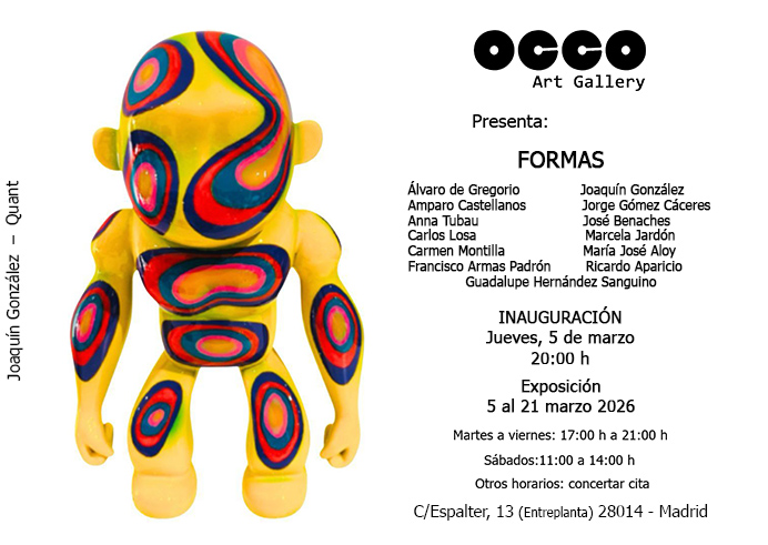 Exposición FORMAS Exposición FORMAS de pintura y escultura. Puedes visitarla desde el 5 al 21 de marzo de 2026 en OCCO Art Gallery, Madrid.