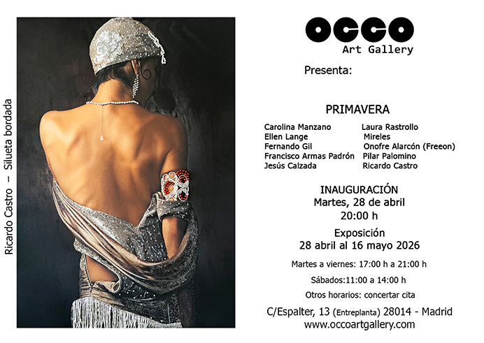 Exposición PRIMAVERA de pintura, escultura, dibujo y fotografía. Puedes visitarla desde el 28 de abril al 16 de mayo de 2026 en OCCO Art Gallery, Madrid