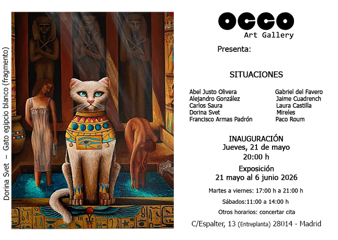 Exposición SITUACIONES de pintura y escultura. Puedes visitarla desde el 21 de mayo al 6 de junio de 2026 en OCCO Art Gallery, Madrid.